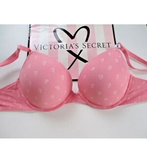 VICTORIA'S SECRET PINK Super Push-Up Bra VS Petal Pink Heart NWT 34A 34B 34C 34D
